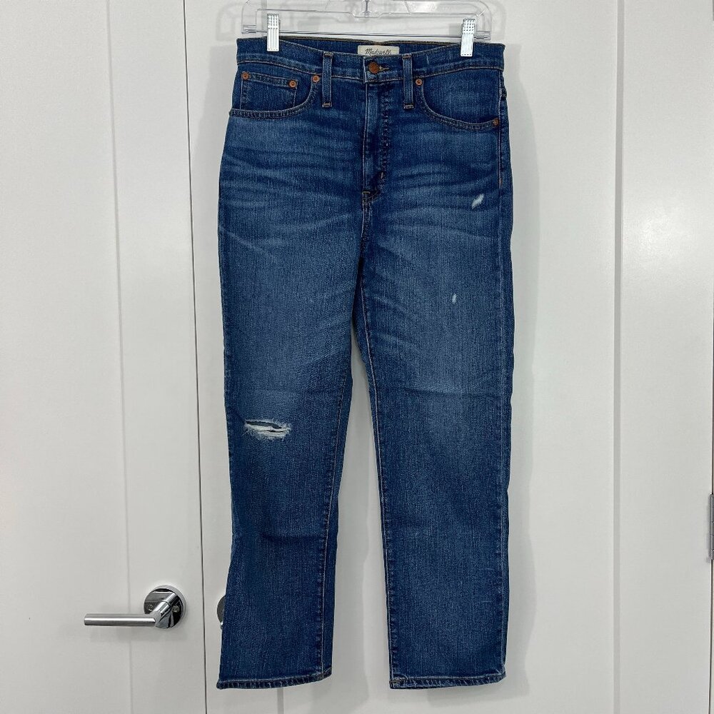 Madewell Size 27 Blue Distressed Cropped Classic Straight Leg Jeans